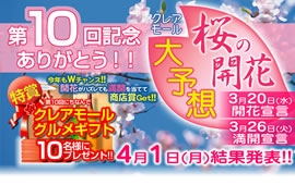 第10回記念 ありがとう!! クレアモール 桜の開花大予想!!